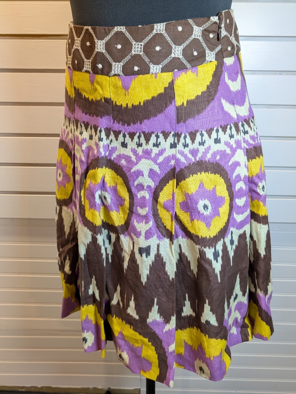 Milly Of New York Ikat Pleated A-line  Linen Skirt Size 6 EUC